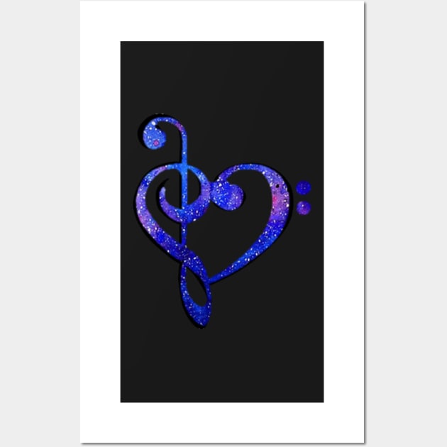 Music Clef Heart Galaxy Bright Blue and Purple Wall Art by kinetic-passion